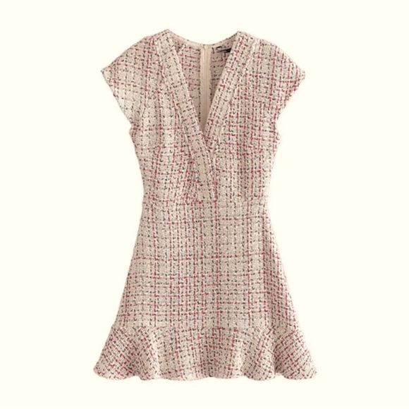 ZARA Tweed mini dress - Ruffled textured weave Small - Good Condition - Picture 2 of 3